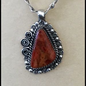 Sterling Signed Native American Coral necklace